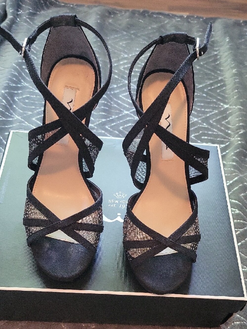Nina Black Crisscross Strappy Heels with Ankle Wrap